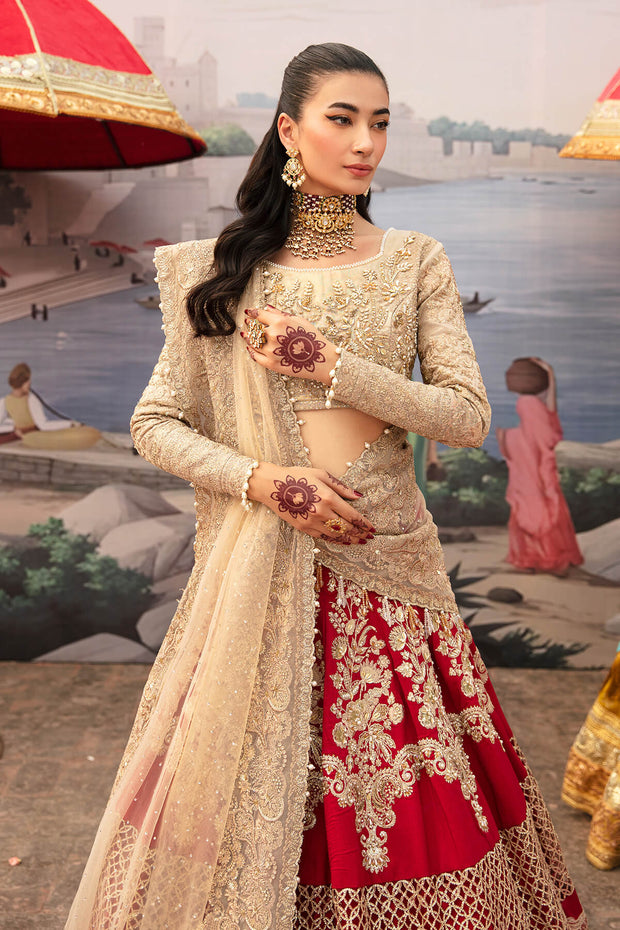 Pakistani Party Dress Golden and Red Lehenga Outfit