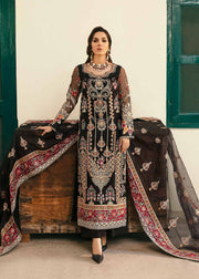 Pakistani Party Dress in Black Kameez Trouser Dupatta Style