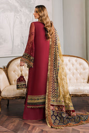 Pakistani Party Dress in Chiffon Red Kameez Trouser Style