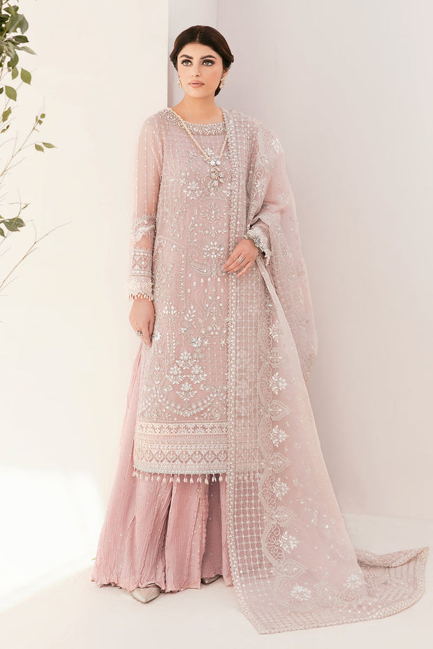 Pakistani Party Dress in Pink Kameez Trouser Style