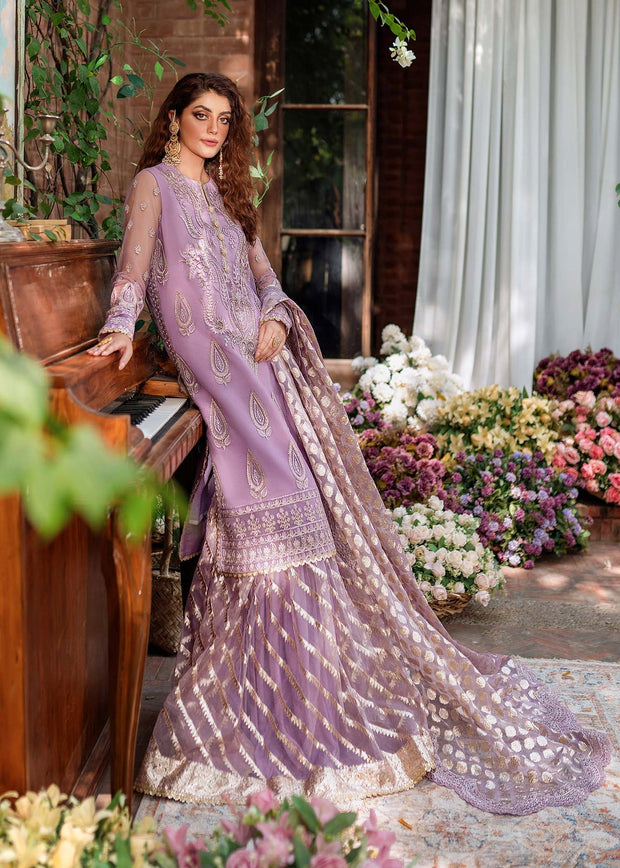 Pakistani Party Dress in Purple Gharara Kameez Style Online