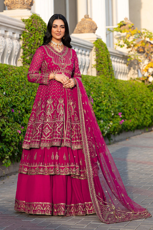 Pakistani Wedding Dress Pink Double Layered Frock with Lehenga