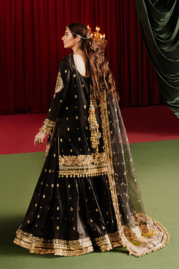 Pakistani Wedding Dress in Black Gharara Kameez Style