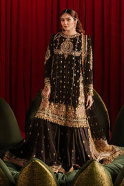 Pakistani Wedding Dress in Black Gharara Kameez Style