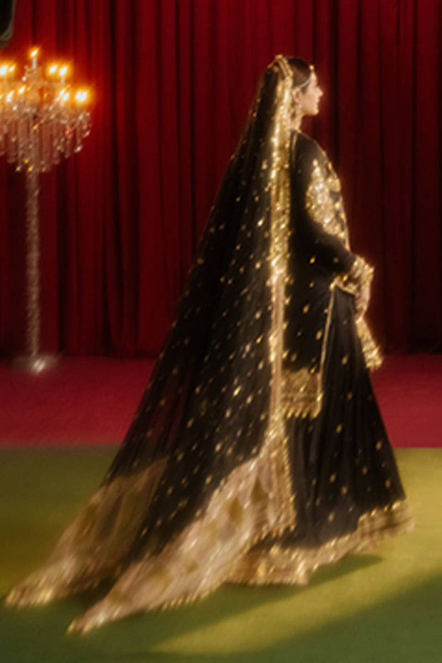 Pakistani Wedding Dress in Black Gharara and Kameez Style