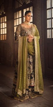 Pakistani Wedding Dress in Black Pishwas and Trousers Style