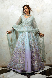 Pakistani Wedding Dress in Blue Open Gown Lehenga Style