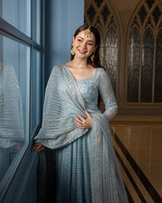 Pakistani Wedding Dress in Blue Pishwas Frock Style Online