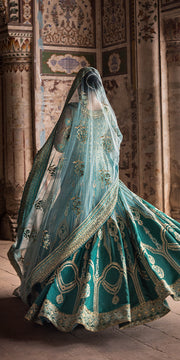 Pakistani Wedding Dress in Blue Pishwas Trouser Style