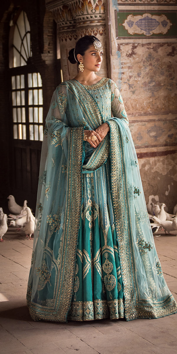 Pakistani Wedding Dress in Blue Pishwas Trousers Style