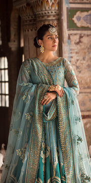 Pakistani Wedding Dress in Blue Pishwas and Trouser Style