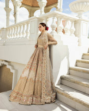 Pakistani Wedding Dress in Gold Choli and Lehenga Style