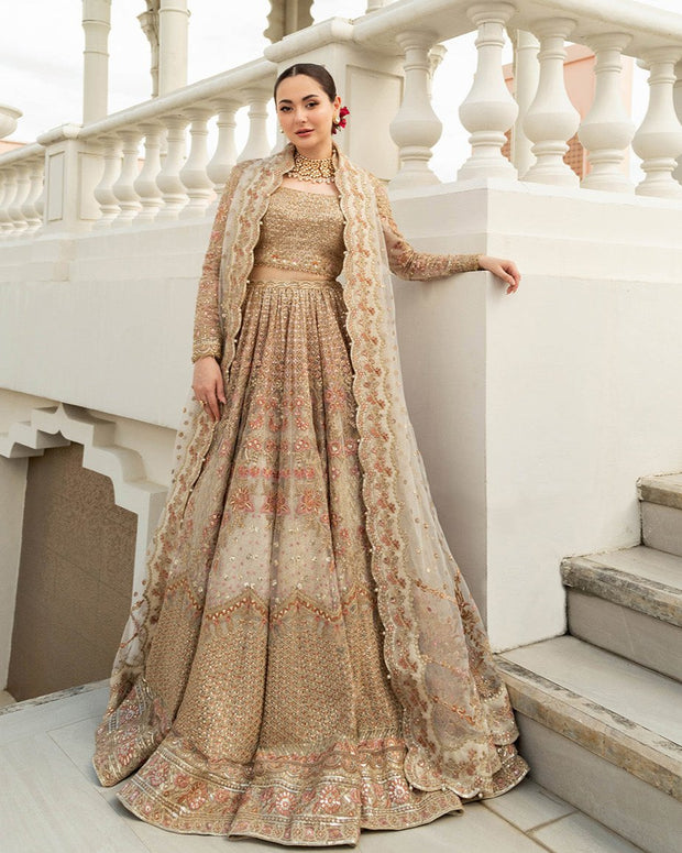 Pakistani Wedding Dress in Gold Lehenga Style