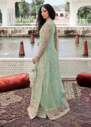 Pakistani Wedding Dress in Green Open Kameez Sharara Style