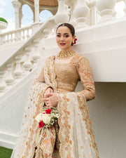 Pakistani Wedding Dress in Ivory Gold Choli Lehenga Style