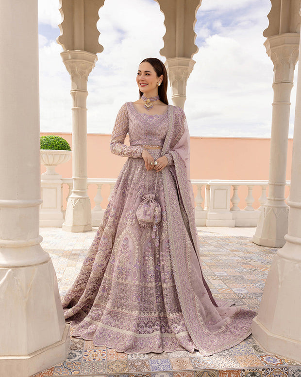 Pakistani Wedding Dress in Lilac Lehenga Choli Dupatta Style