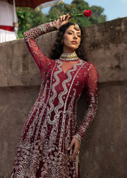 Pakistani Wedding Dress in Maroon Kameez Sharara Style Online