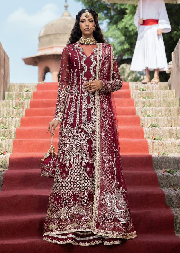 Pakistani Wedding Dress in Maroon Kameez Sharara Style