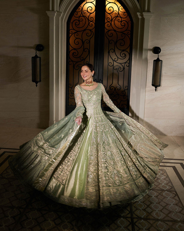 Pakistani Wedding Dress in Mint Green Pishwas Style Online