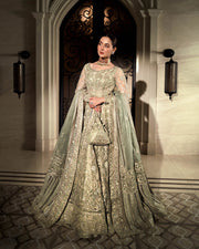 Pakistani Wedding Dress in Mint Green Pishwas Style