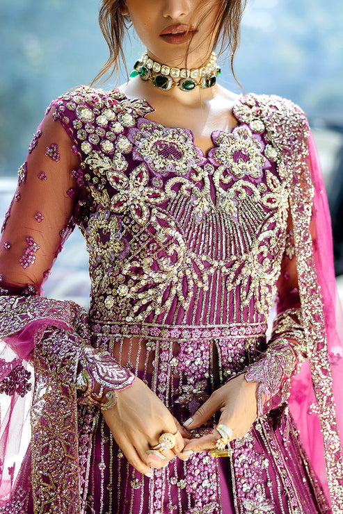 Pakistani Wedding Dress in Net Magenta Pishwas Style Online