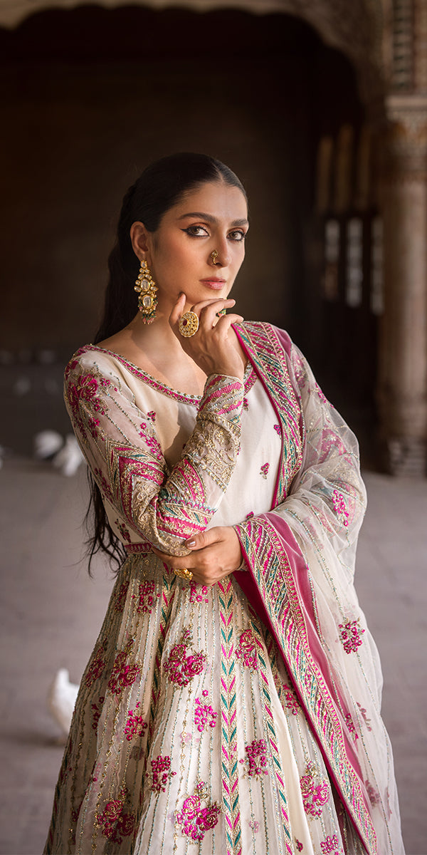 Pakistani Wedding Dress in Open Frock Lehenga Dupatta Style