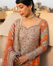 Pakistani Wedding Dress in Orange Kameez Gharara Style Online