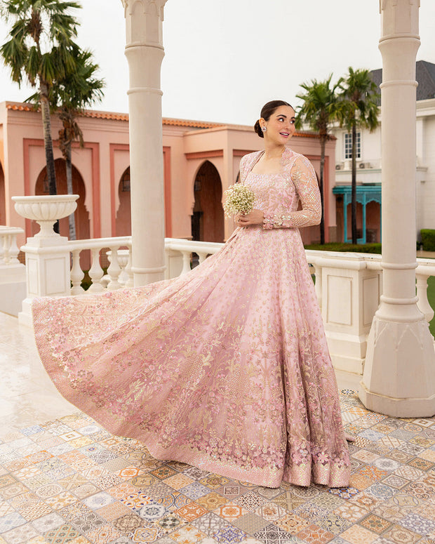 Pakistani Wedding Dress in Pink Pishwas Frock Style Online