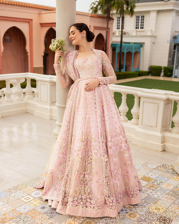 Pakistani Wedding Dress in Pink Pishwas Frock Style