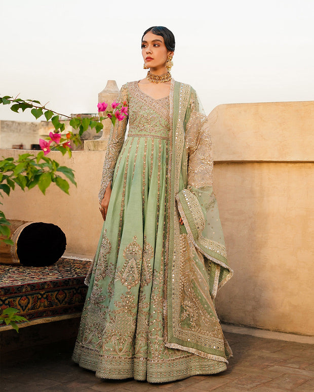 Pakistani Wedding Dress in Raw Silk Pishwas Frock Style