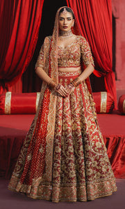 Pakistani Wedding Dress in Red Choli and Lehenga Style