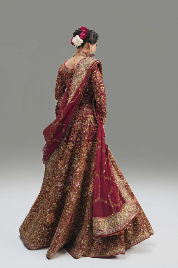 Pakistani Wedding Dress in Net Red Lehenga Choli Style