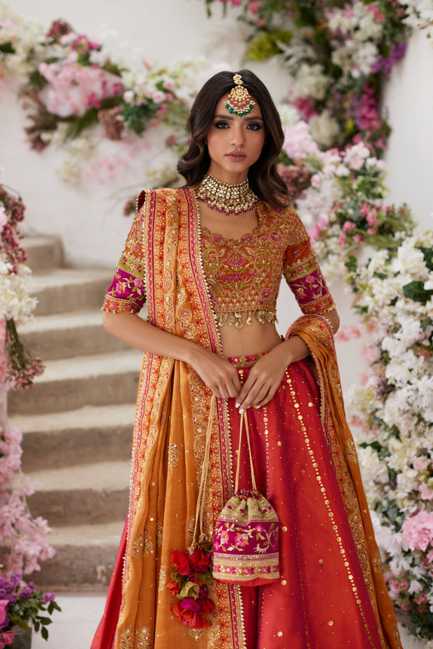 Pakistani Wedding Mehndi Dress in Lehenga Choli Style Online