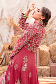 Pakistani Wedding Wear Elegant Jacket Style Frock in Carrot Red