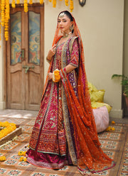 Pakistani Red Kalidaar Heavy Embroidered Bridal Lehenga