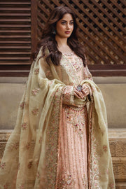 Peach Pink Heavily Embellished Pakistani Wedding Kameez Gharara