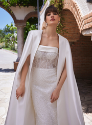 Pearl Pattern Mermaid Style Bridal Gown with Neckline and Cape