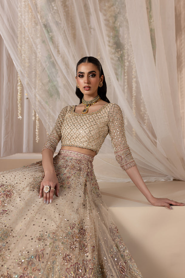 Pearl White Choli Lehenga Style Pakistani Bridal Dress Online