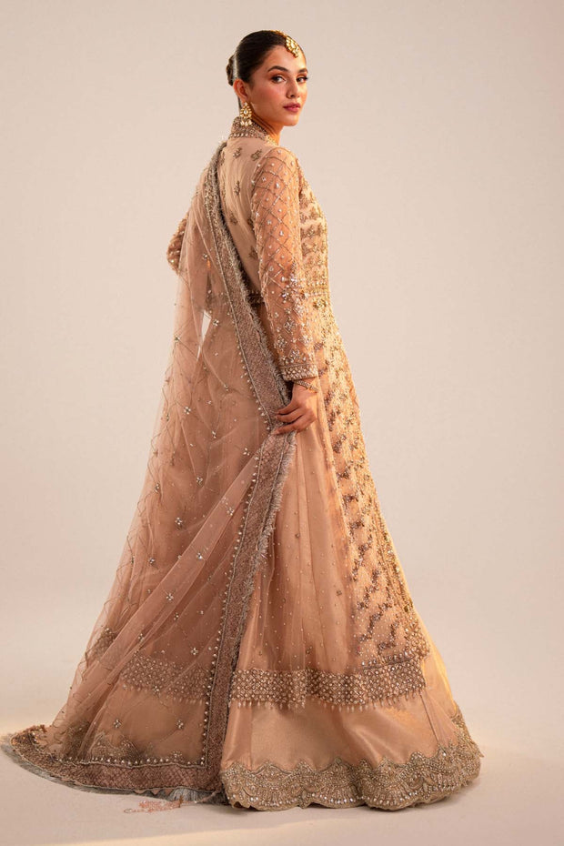 Pink Pakistani Bridal Dress in Open Gown Lehenga Style Onlinr