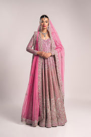 Pink Pakistani Bridal Dress in Pishwas Frock Style