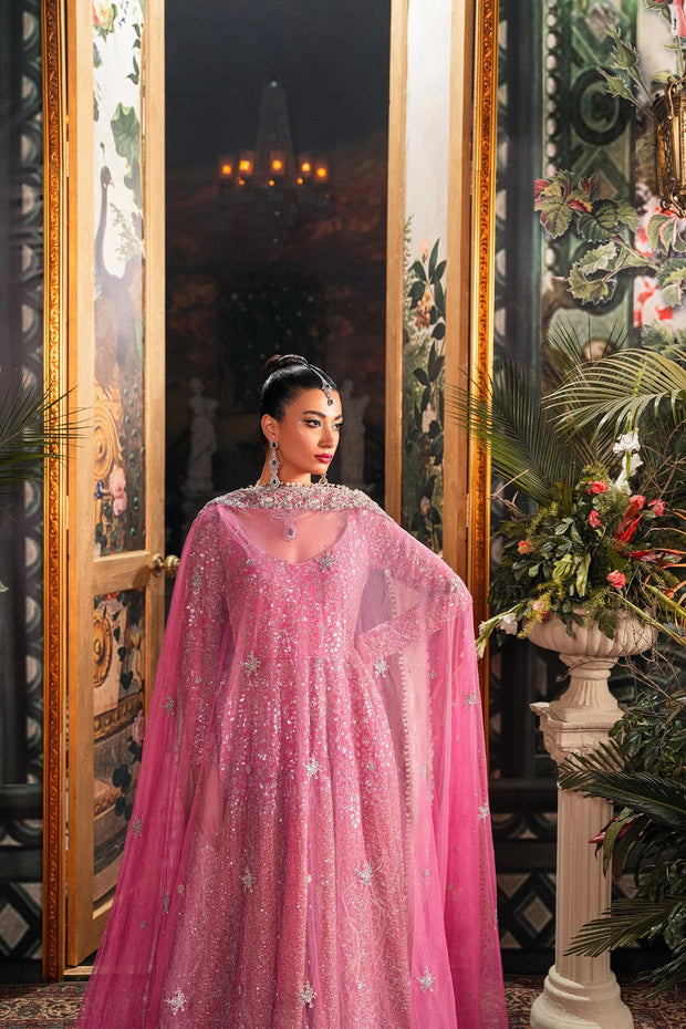 Pink Pakistani Bridal Dress in Pishwas Frock and Lehenga Style