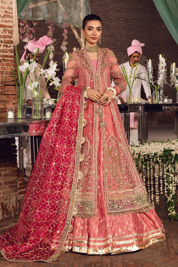 Pink Pakistani Bridal Outfit in Frock Lehenga Style