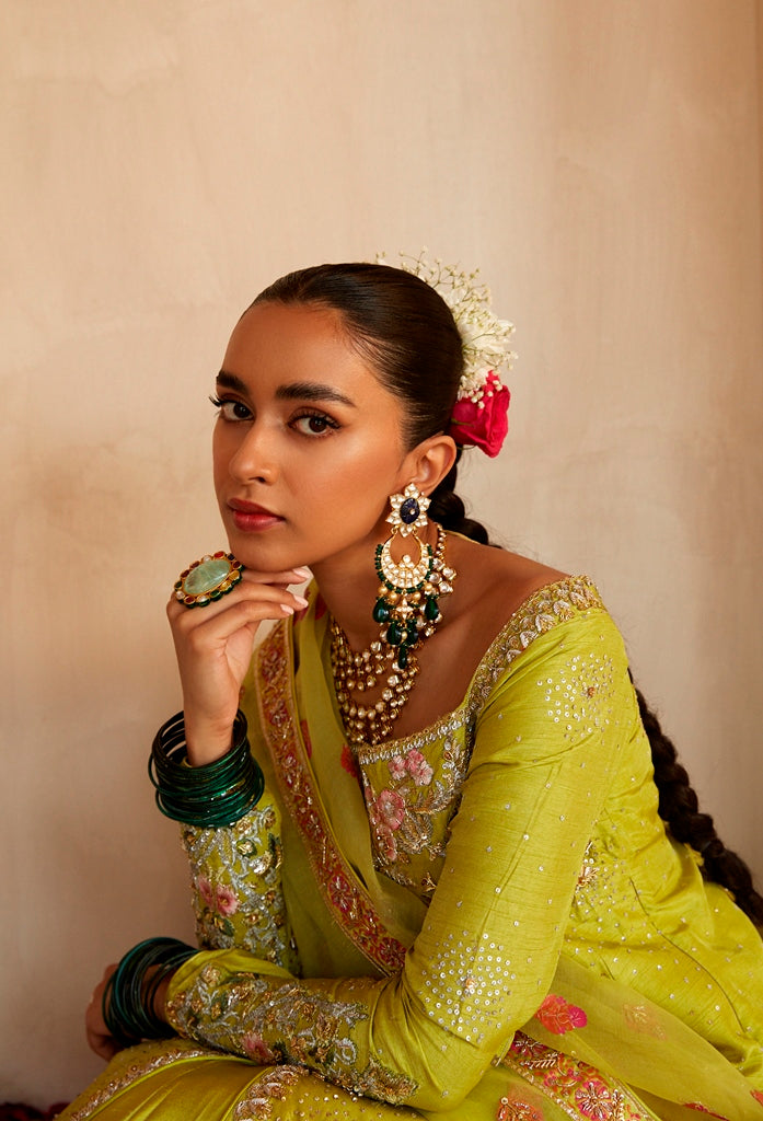 Traditional Pishwas Frock Green Pakistani Wedding Dress Nameera By Farooq 