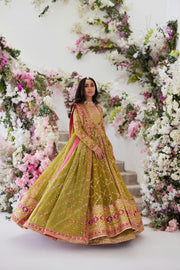 Pishwas Lehenga Dupatta Green Pakistani Wedding Dress