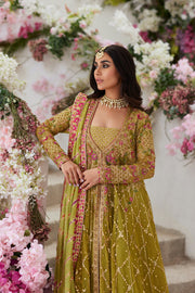 Pishwas Lehenga Dupatta Green Pakistani Wedding Dress Online