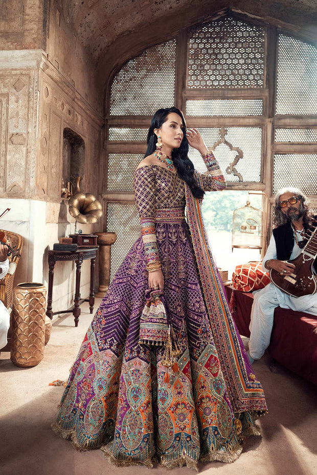 Plum Pakistani Bridal Heavily Embellished Lehenga Choli Dupatta