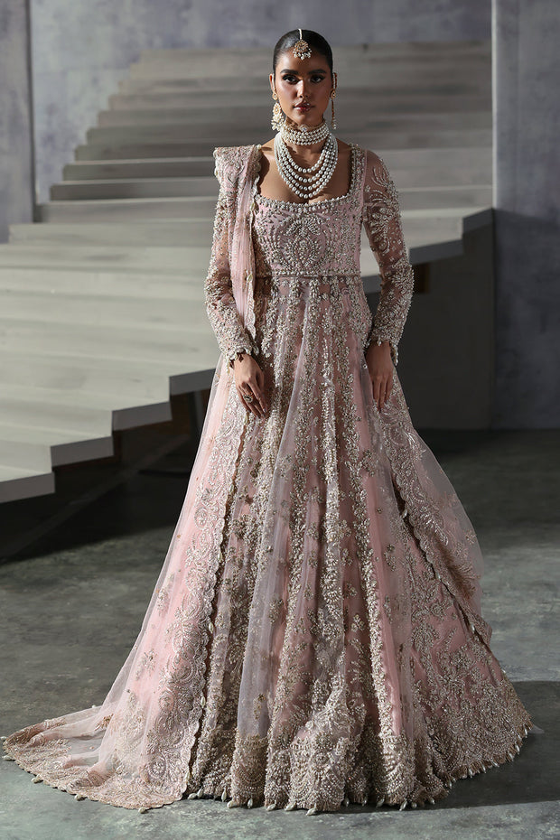 Powder Pink Pakistani Bridal Dress in Pishwas Style