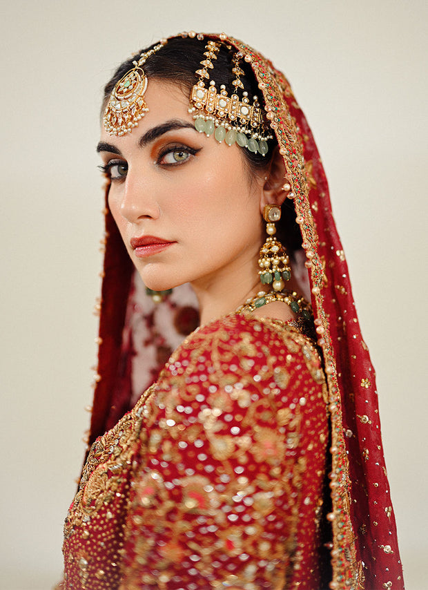 Premium Burgundy Pakistani Bridal Dress in Lehenga Kameez Style