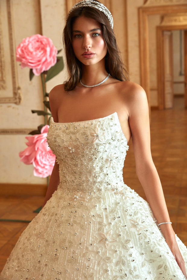 Premium Crystal Embellished Off-White Wedding Gown Online