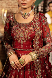 Premium Deep Red Pakistani Bridal Outfit in Choli Lehenga Style